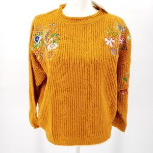 PEPALOVES Embroidered Floral Orange Sweater 🍊